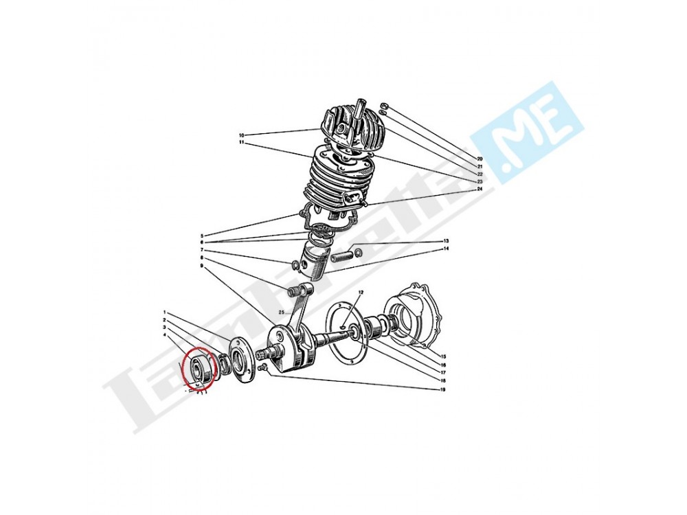 Cuscinetto a sfere albero motore lato pignone (17x47x14)